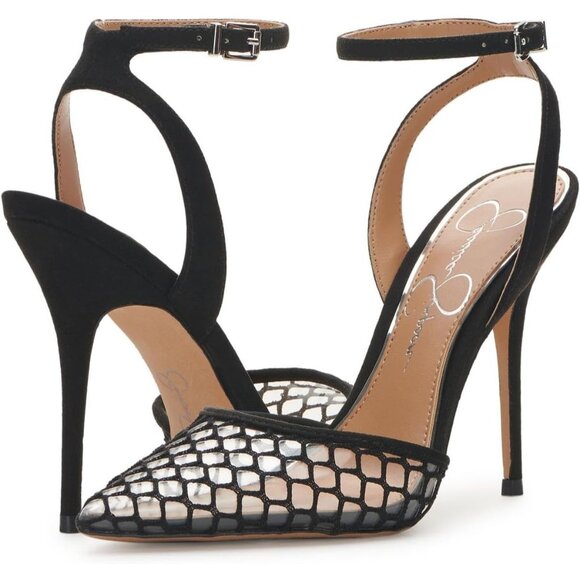 Women's Black Pirrie 2 Faux Synthetic Rubber Suede Ankle Strap Slingback Heels - Picture 4 of 4